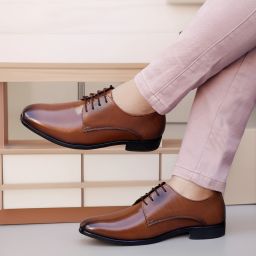 Men's Faux Leather Material Tan Casual Formal Derby Office Wear Shoes Derby For Women-image-1