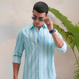 highlander Men Slim Fit Striped Cut Away Collar Formal Shirt-picture-26