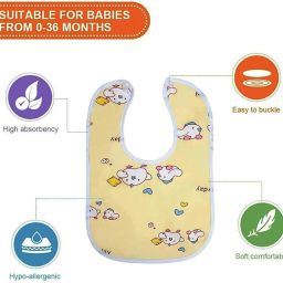 joy buzz Waterproof Feeding Bibs with Snap Button Closure Printed Pack of 12- Multicolor image 3