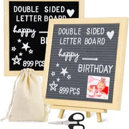 Double Sided Felt Letter Board 10x10 Rustic Wood Frame with 889 White Letters-14