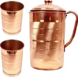Copper Jug 1700 ml And 2 Glass 250 ml Jug Glass Set-image-53