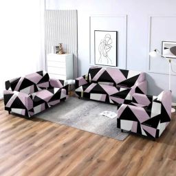 cortina Purple Geometric Polyester (3 seater) Sofa Cover & (Pack of 2) Single Seater Sofa Cover-picture-10