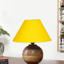 devansh Yellow Cotton Table Lamp With Wood Natural Base -29 For Bedroom, Living Room Table Lamp-picture-32