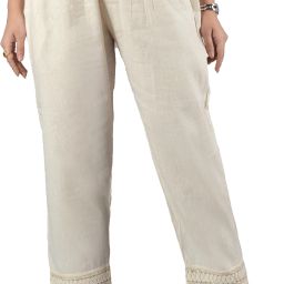 Women Regular Fit Cream Cotton Blend Trousers-image-23