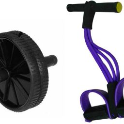 4 Rubber Tummy Trimmer With Ab Dual Wheel Roller Ab Exerciser-image-21