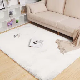 White Solid Polyester 4 ft x 6 ft Machine Made Carpet by Luxe Home International-picture-2