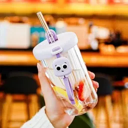 Cute Glass Travel Sipper Tumbler with Straw & Lid Juice Tea Glass Coffee Glass Coffee Mug-image-33