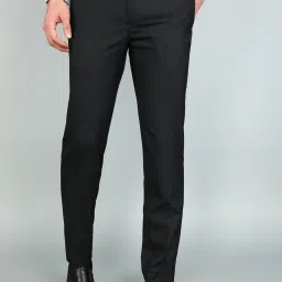 Men Slim Fit Black Polyester Trousers-image-43