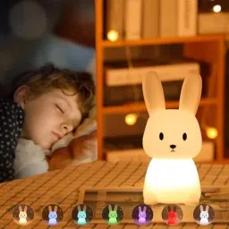 refulgix Silicone Cute Bunny Night Light for Kids | LED Rabbit Lamp with 7 Color-Modes Table Lamp image 2