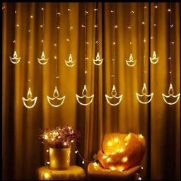 12 LEDs 1 m Yellow Steady Diya Rice Lights-image-49
