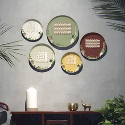 DESSINE ART 5-Pcs Green & White Printed Pichwai Nandi Cow Wall Plates Decor-13