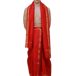 Exotic India Men Art Silk Dhotis with Golden Woven Paisley on Border-12