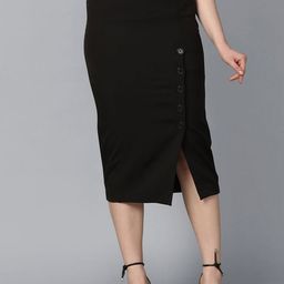 PowerSutra Straight Fit Stretch Longline Pencil Button Detail Skirt-19