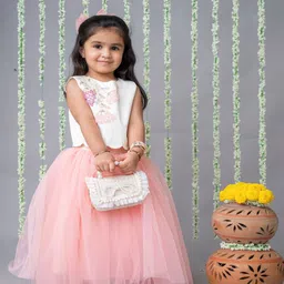 LABEL NEETI Girls Embroidered Beads and Stones Ready to Wear Lehenga &-31