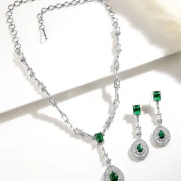Rubans Rhodium Plated Cubic Zirconia & American Diamond Studded Studded Jewellery Set-3