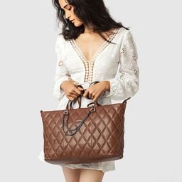 SENNES Leather Oversized Tote Bag With Quilted-41