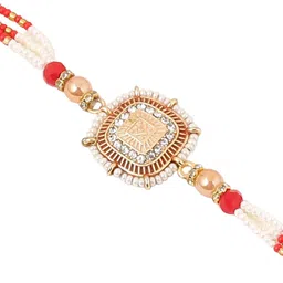 Anouk Set Of 2 Stones Studded Om Design Thread Rakhi With Roli Chawal Chandan & Mishri image 5