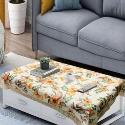 Homerz Cream-Coloured Floral Waterproof Plastic 4-Seater Table Cover-28