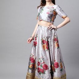 FABPIXEL Printed Sequinned Semi-Stitched Lehenga & Unstitched Blouse With Dupatta image 5
