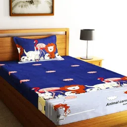 Home Sizzler Navy Blue Cartoon Characters 210 TC Microfibre Single Bedsheet Set-picture-32