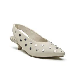 Peach Flores Ibzia Women Embellished Leather Kitten Pumps-23