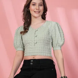BEING NAUGHTY Women Self Design Puff Sleeve Crop Top-image-95