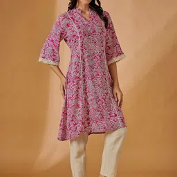 Azira Women Floral Printed V-Neck Bell Sleeves A-Line Kurta-picture-14