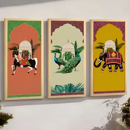 Art Street Yellow & Green 3 Piece Synthetic Wood Floral and Botanical Wall Paintings-image-67