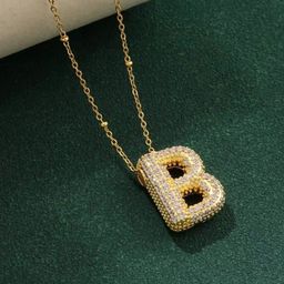 VIEN Stainless Steel 18K Gold-Plated Zircon-Studded B Letter Pendant With Chain-image-82