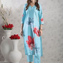 GoSriKi Floral Printed V-Neck Straight Kurta with Trousers-picture-40