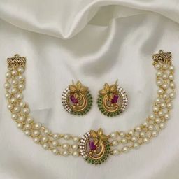 Rujve Jewellery Gold-Plated Stone-Studded & Beaded Jewellery Set-image-84
