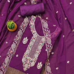 Panzora Floral Embroidered Thread Work Unstitched Dress Material-picture-48