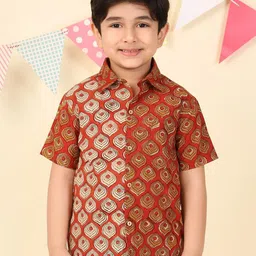 Fabindia Boys Ethnic Motifs Printed Spread Collar Cotton Casual Shirt-image-30