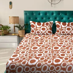 KLOTTHE Rust Floral Printed 300 TC Cotton Double King Bedsheet Set 2.50 m X 2.25 m-image-34