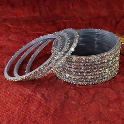 ZULKA Set Of 12 Diamond Stone Studded & Sitara Beaded Glass Bangles-13