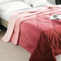Story@home Peach-Coloured & Pink Microfiber Mild Winter 233 GSM Double Bed Comforter-image-64