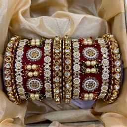 Wedding Chuda by Hitesh Bangles Set Of 10 Stone-Studded & Beaded Bangles-57