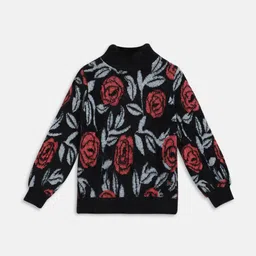 Blue Giraffe Girls Floral Printed Pullover-image-89