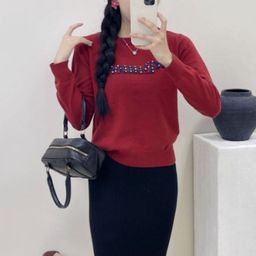 KPOP Women Round Neck Long Sleeves Typography Printed Top-image-100