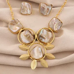 Ozanoo Gold-Plated Pearls Studded Jewellery Set-0