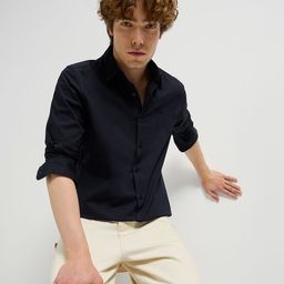 THE BEAR HOUSE Men Spread Collar Solid Cotton Casual Shirt-image-73