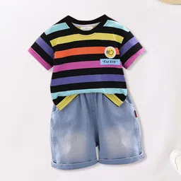 FOREVER FRIDAY Boys Striped Round Neck T-shirt with Shorts-46