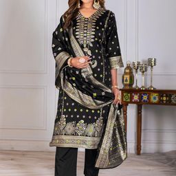 BROYAAR SHOP Women Woven Design Art Silk Kurta Sets-image-49