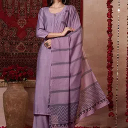 GoSriKi Raja Saab Notch Neck Straight Kurta With Palazzos & Dupatta-image-44