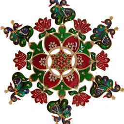 Kala Samarpan Green & Red Meenakari Foldable Rangoli With Centerpiece-12