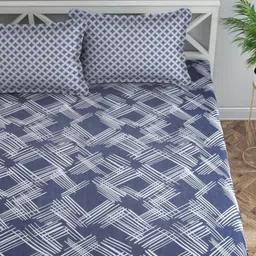 Florida Grey & White Geometric 200 TC Queen Bedsheet with 2 Pillow Covers-image-72