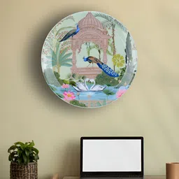 Maison Modern Green & Pink Peacock Printed Iron Round Wall Plate-image-96