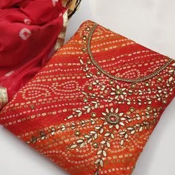 Ishin Bandhani Printed Beads and Stones Unstitched Dress Material-image-27