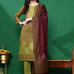 Sangria Floral Woven Design Winter Pashmina Kurta & Trouser With Dupatta-picture-6