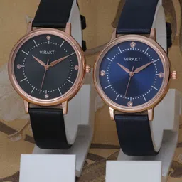 VIRAKTI Women Brass Dial & Leather Straps Analogue Watch F-71-BLACK-BLUE-COMBO-image-76